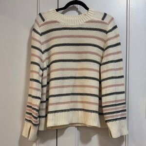 Madewell XL Cream Striped Crewneck Sweater with Pink and Black Accents